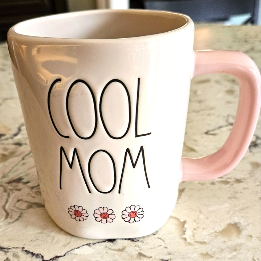 Rae Dunn Cool Mom Ceramic Mug with Pink Handle